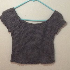 Grey scrunched off the shoulder tee